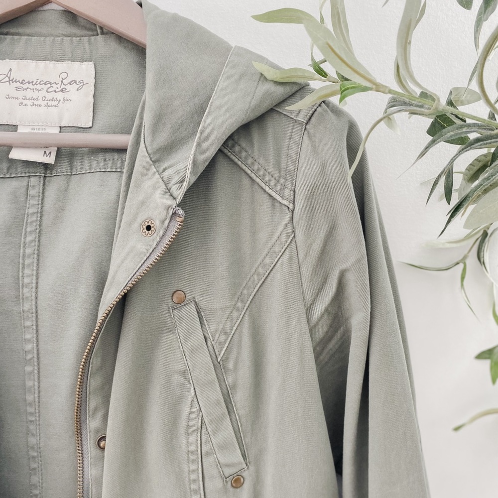 American Rag Army Green Hooded Utility Jacket - Picture 2 of 4